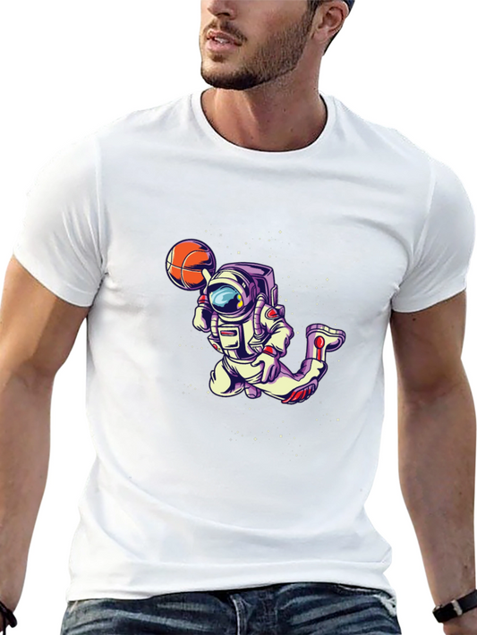 Astronaut Basketball Graphic Tee - Space Dunk Shirt