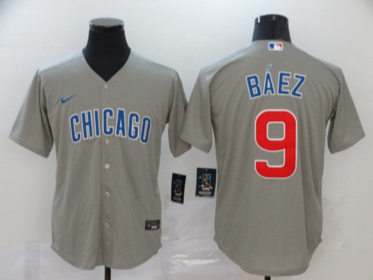Men's Chicago Cubs Javier Baez #9 Gray Replica Baseball Jerseys