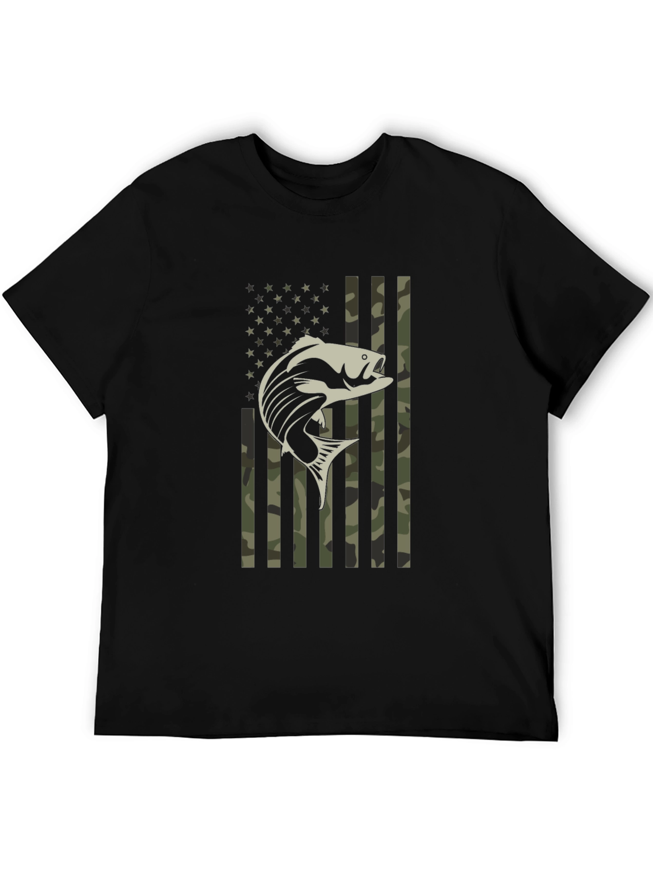 Patriotic Fishing T-Shirt Camo American Flag Bass Graphic