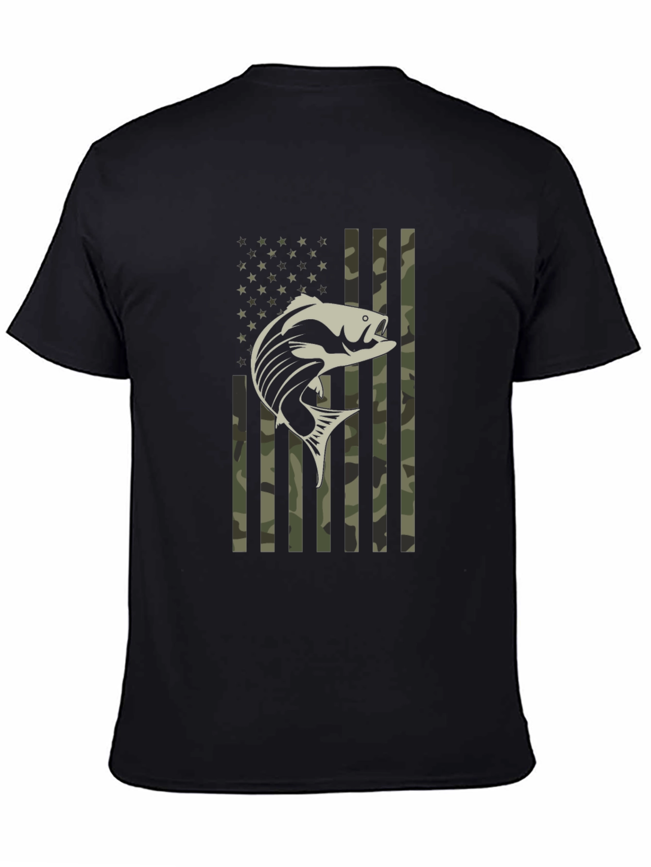 Patriotic Fishing T-Shirt Camo American Flag Bass Graphic