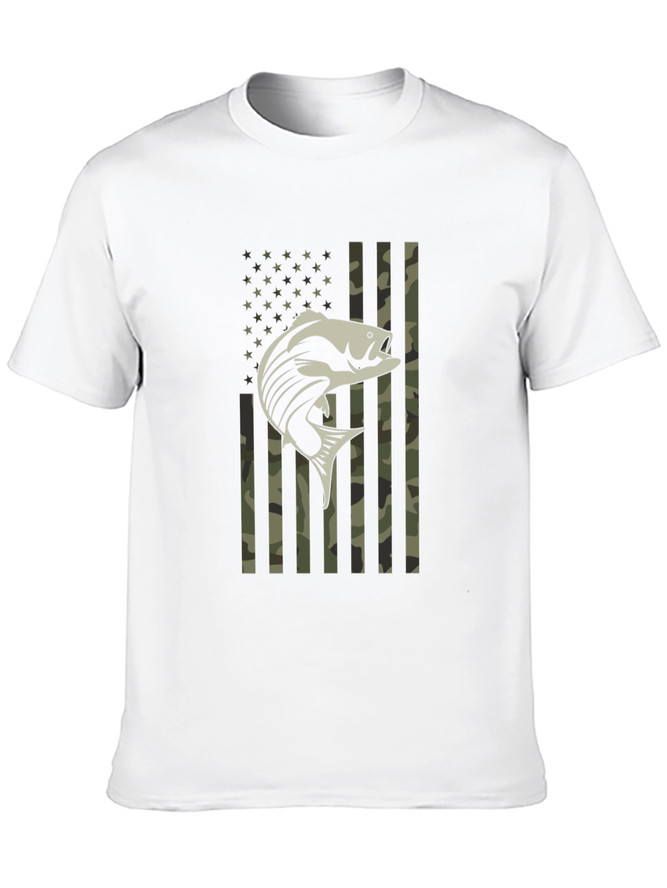 Patriotic Fishing T-Shirt Camo American Flag Bass Graphic