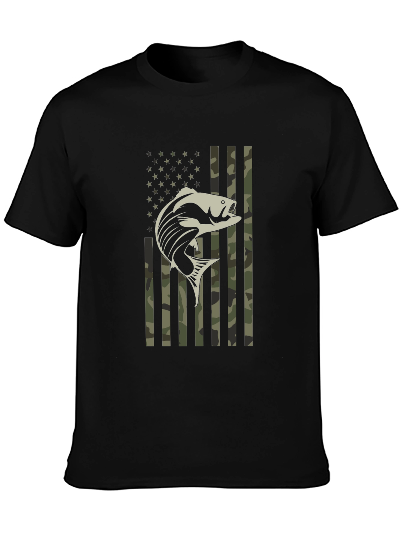 Patriotic Fishing T-Shirt Camo American Flag Bass Graphic