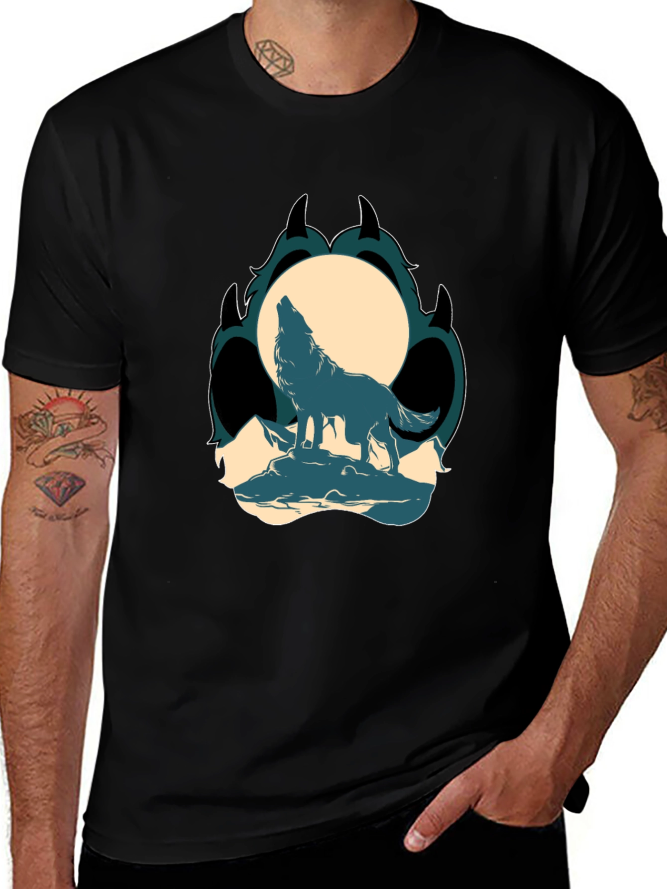 Wolf Howling at Moon Graphic Tee - Black