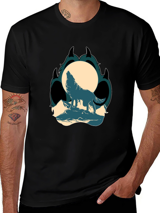 Wolf Howling at Moon Graphic Tee - Black