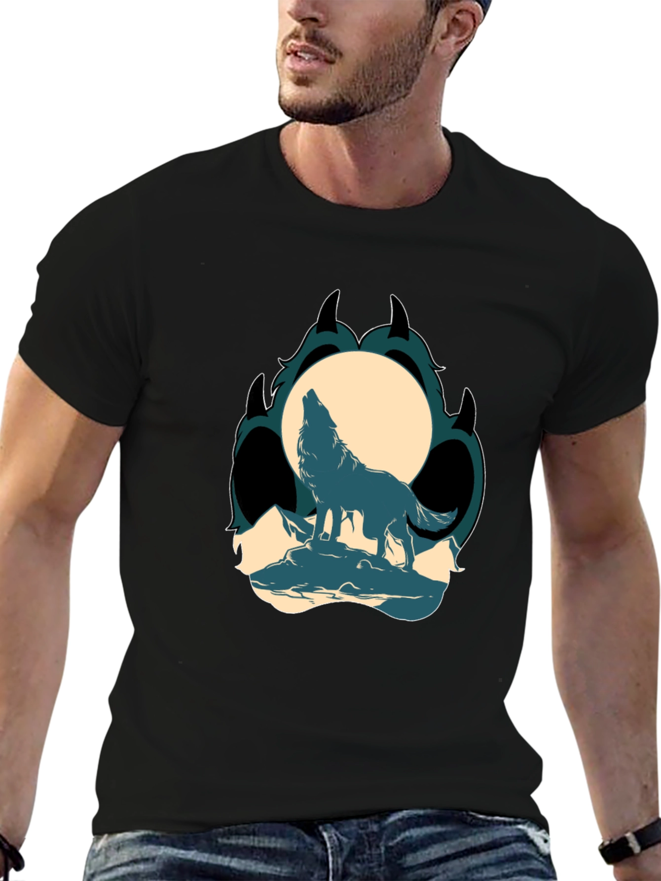Wolf Howling at Moon Graphic Tee - Black