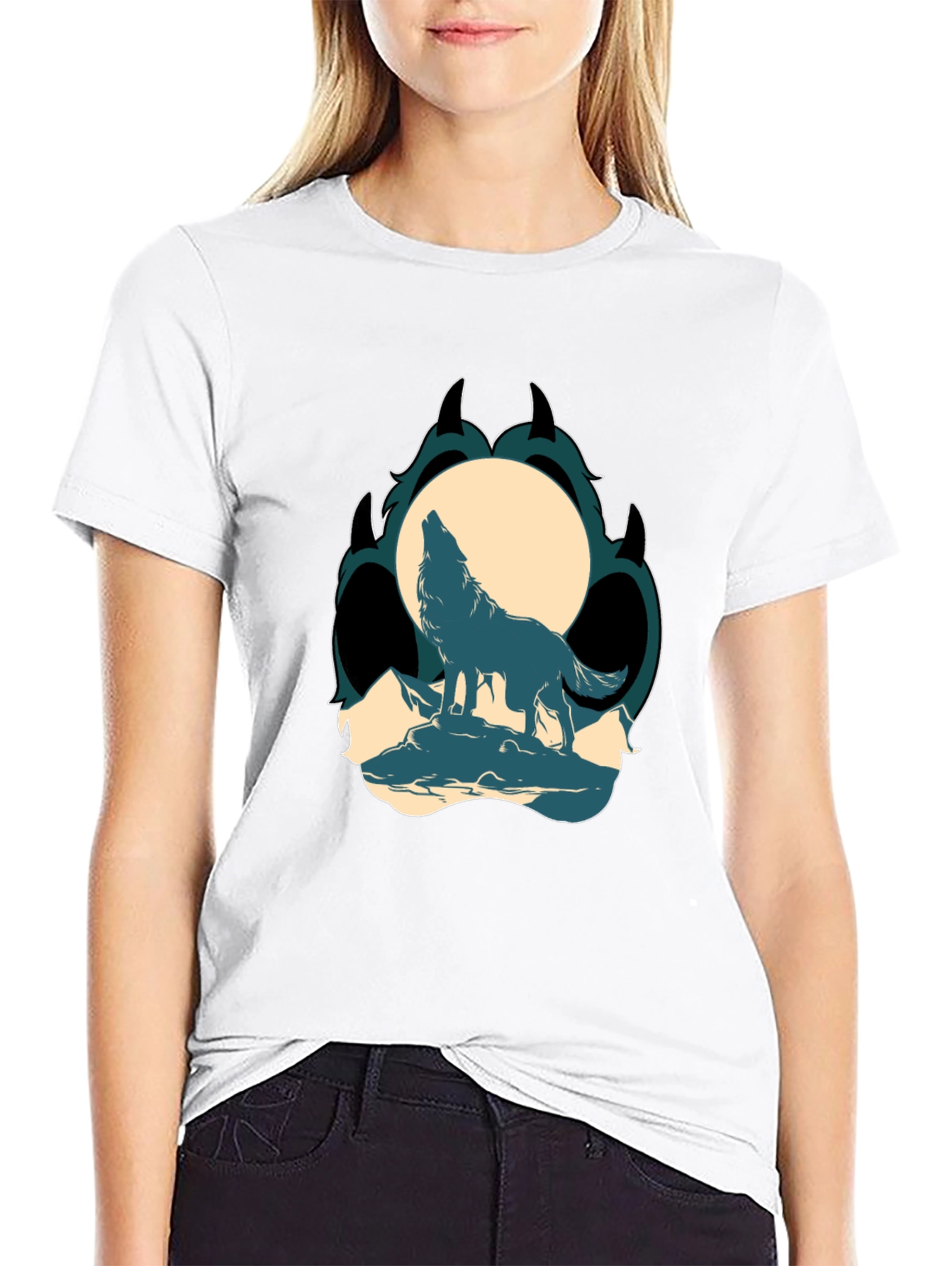 Wolf Howling at Moon Graphic Tee - Black