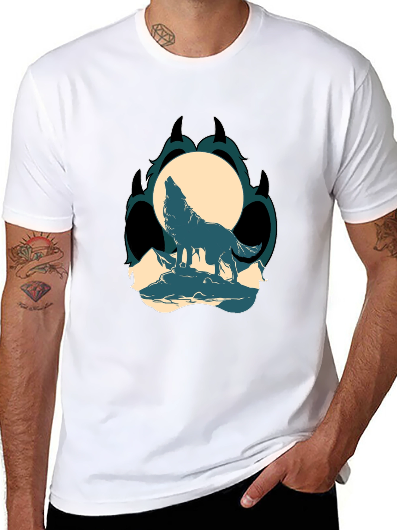 Wolf Howling at Moon Graphic Tee - Black