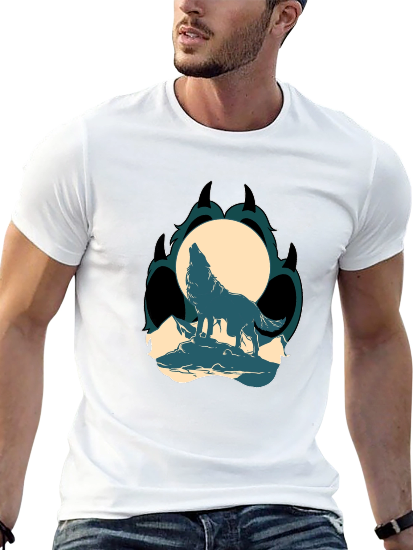 Wolf Howling at Moon Graphic Tee - Black