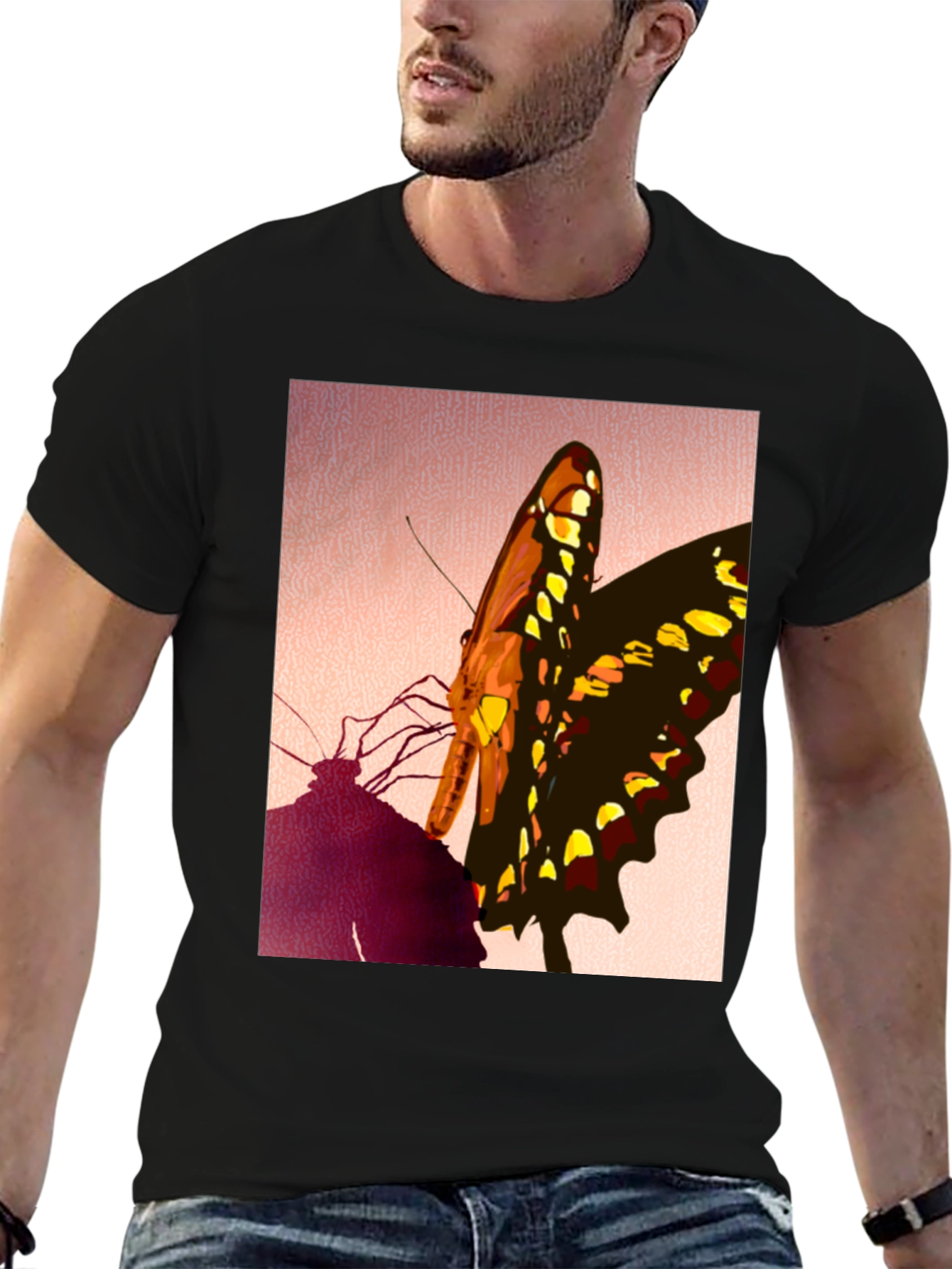 Butterfly Graphic Tee - Stylish Mens Black T-Shirt