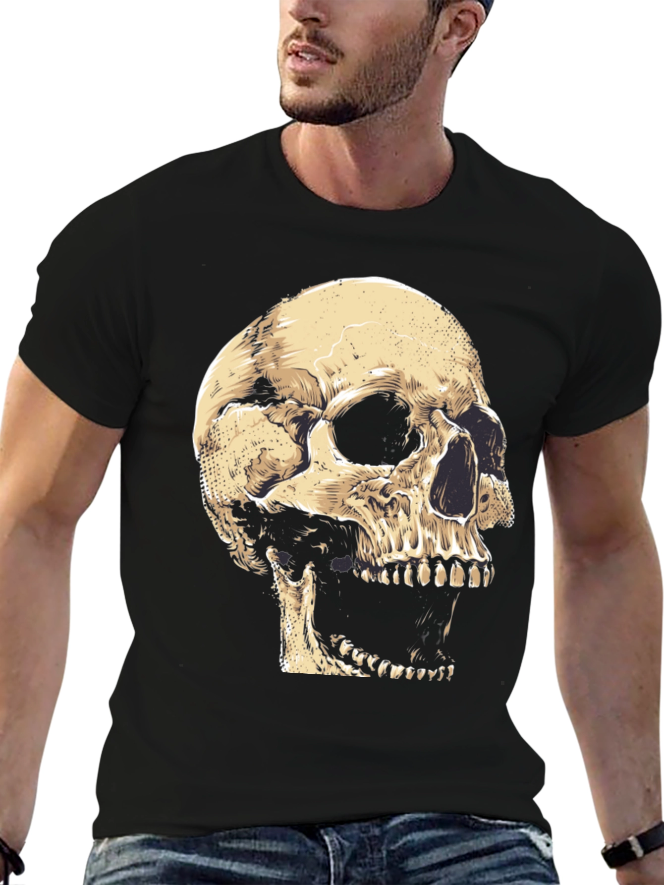 Skull Graphic Tee - Black Cotton T-Shirt