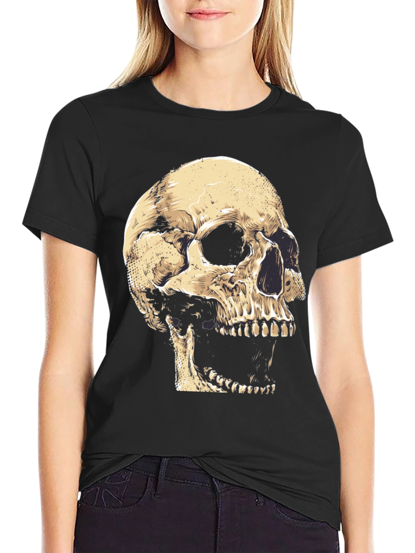 Skull Graphic Tee - Black Cotton T-Shirt