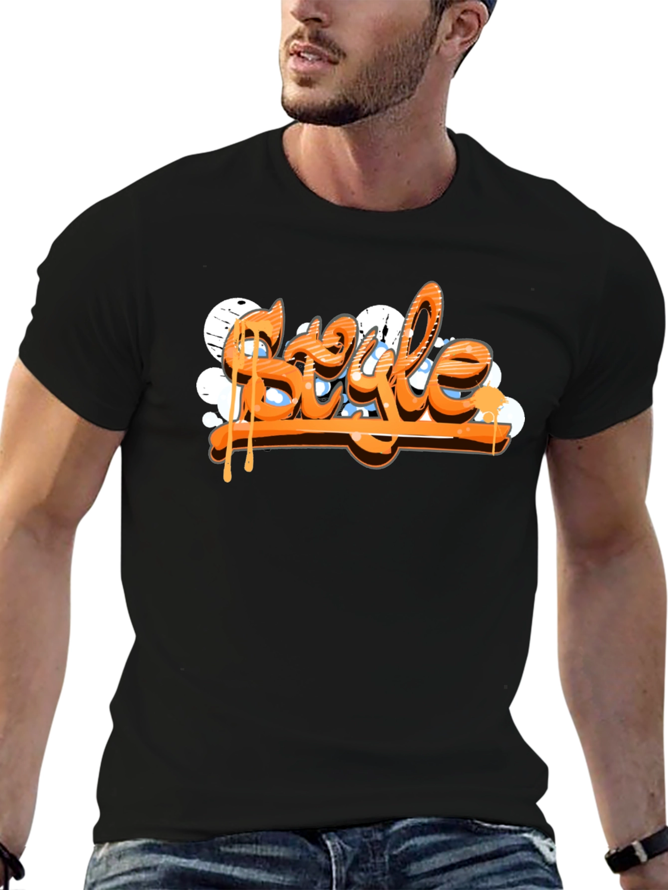 Stylish Black T-Shirt with Graffiti Style Print