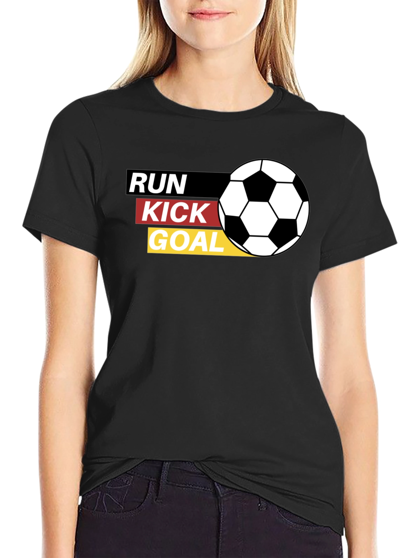 Run Kick Goal Soccer T-Shirt - Black