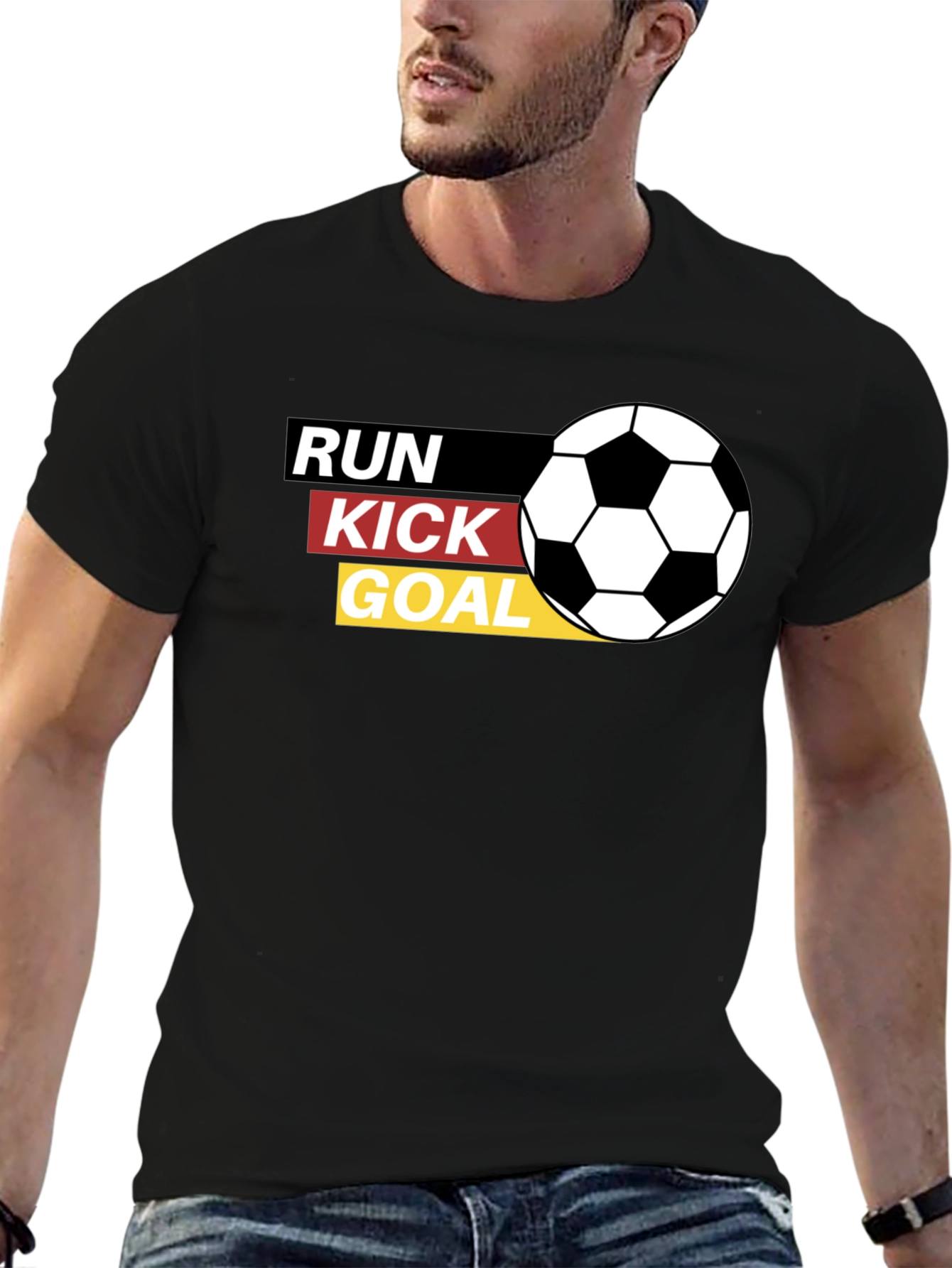 Run Kick Goal Soccer T-Shirt - Black