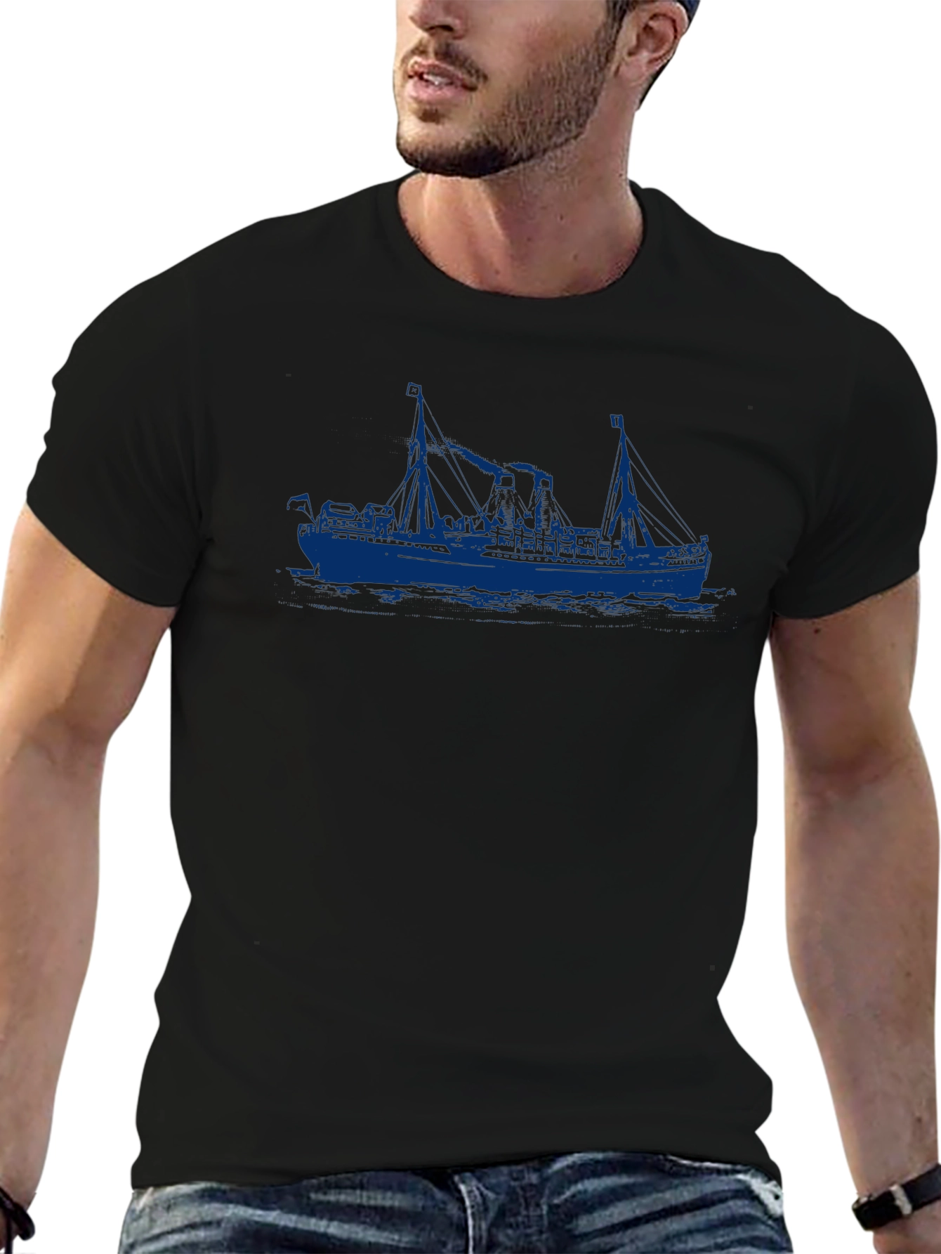 Nautical Ship Graphic Black T-Shirt