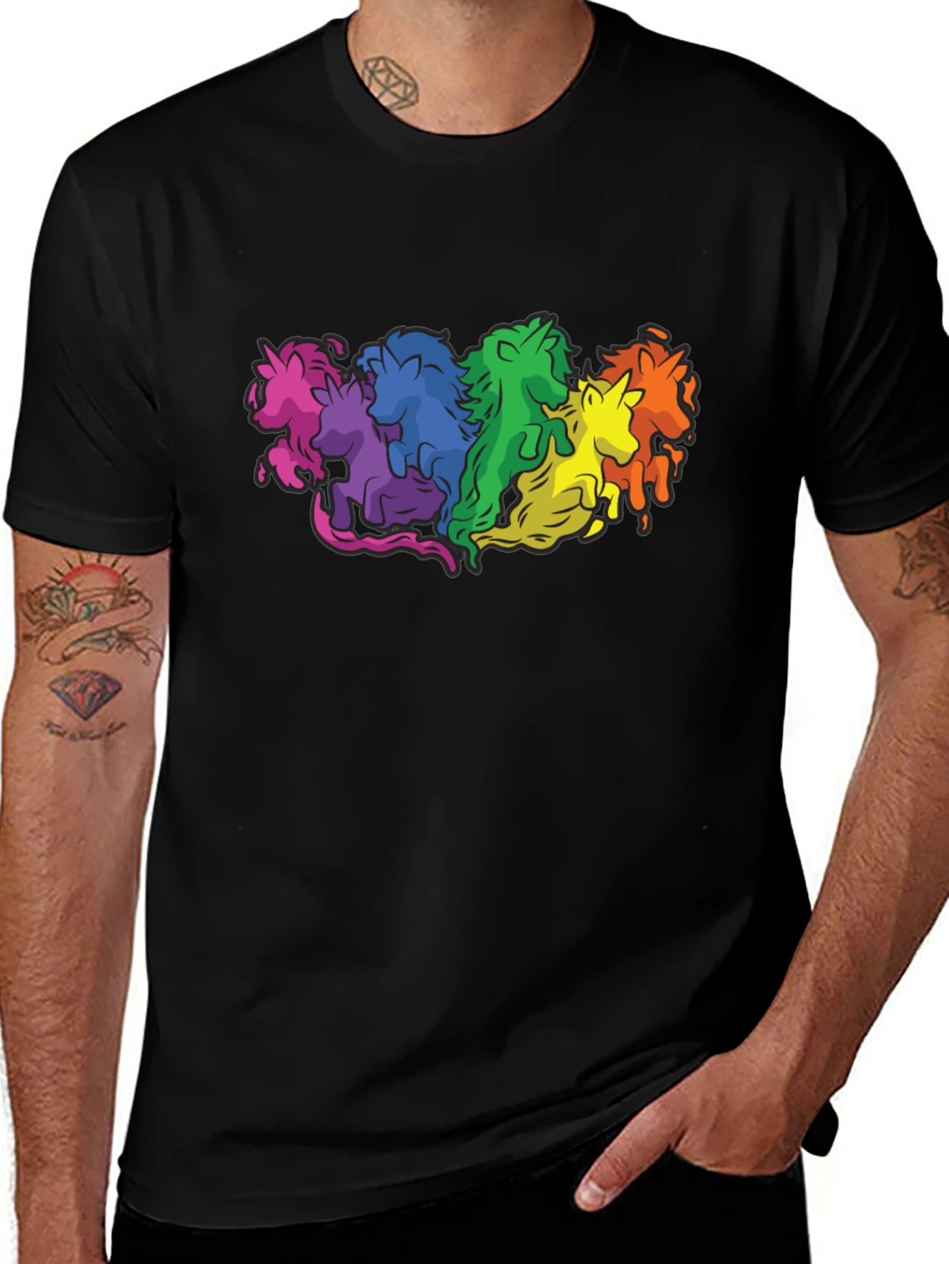 Rainbow Unicorns Graphic T-Shirt - Black