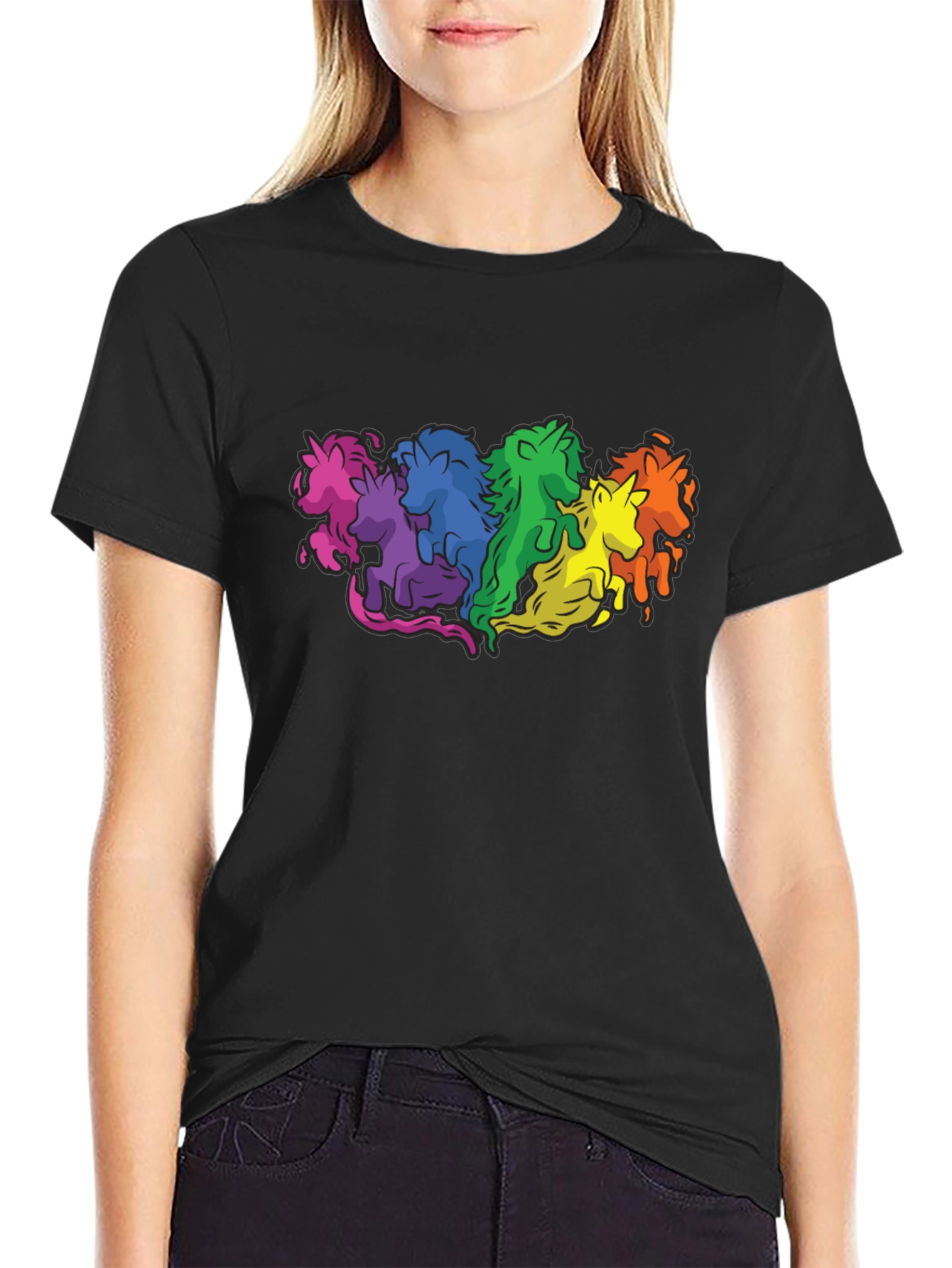 Rainbow Unicorns Graphic T-Shirt - Black