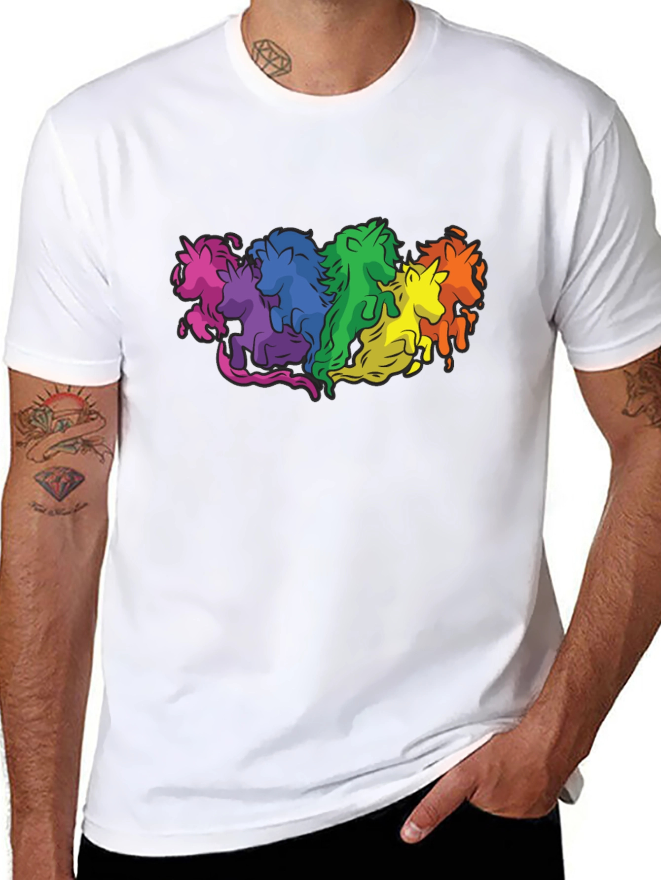 Rainbow Unicorns Graphic T-Shirt - Black