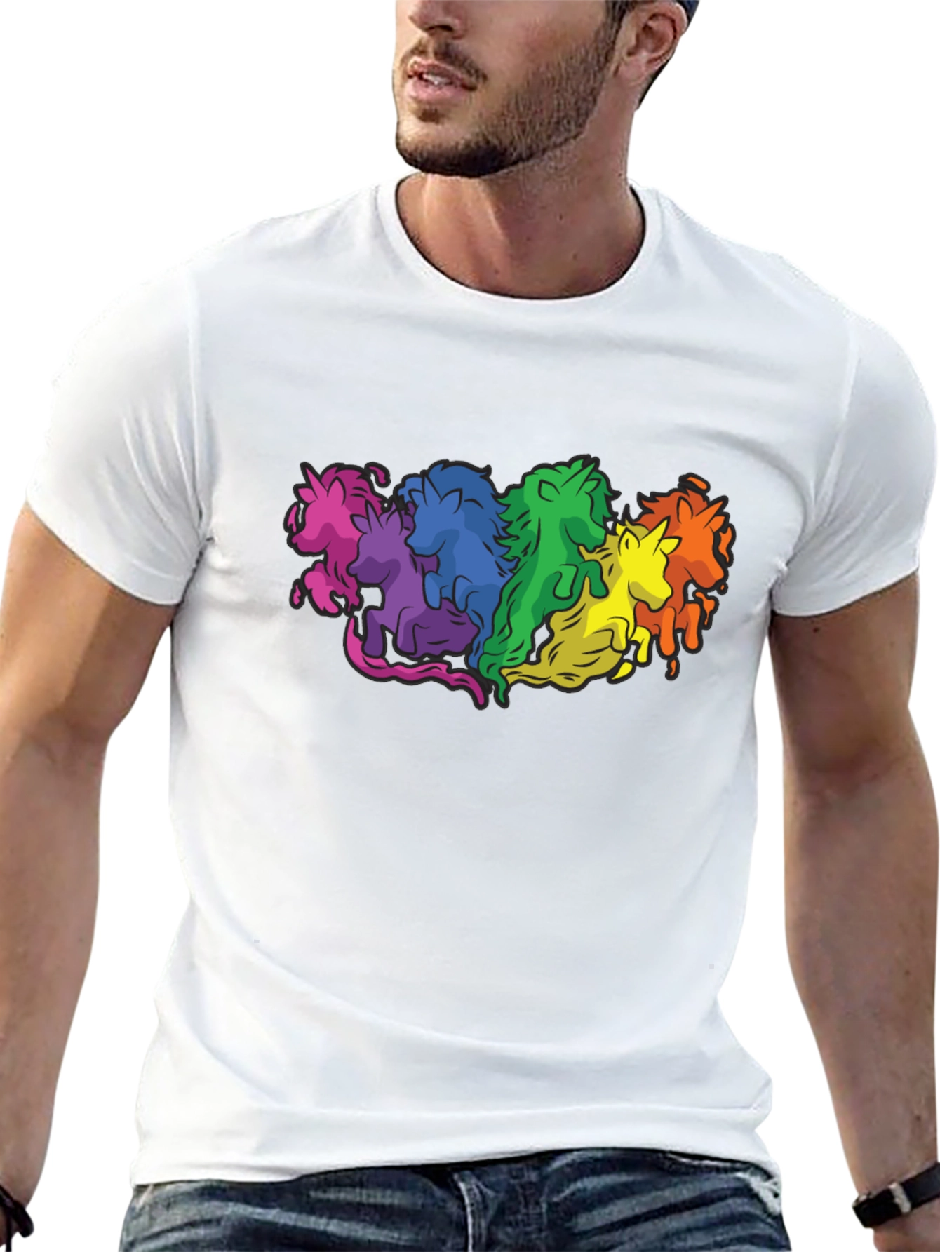 Rainbow Unicorns Graphic T-Shirt - Black