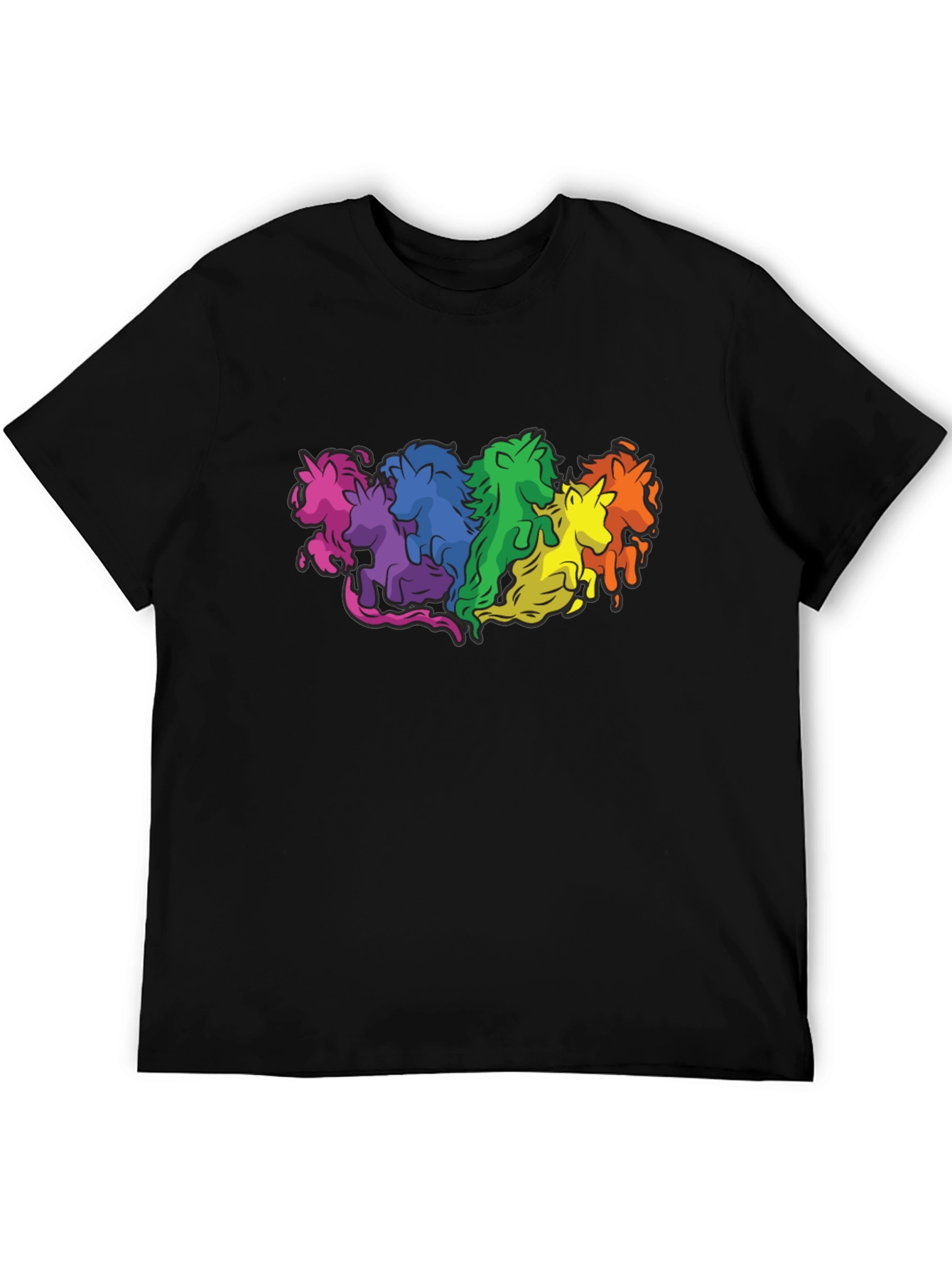 Rainbow Unicorns Graphic T-Shirt - Black