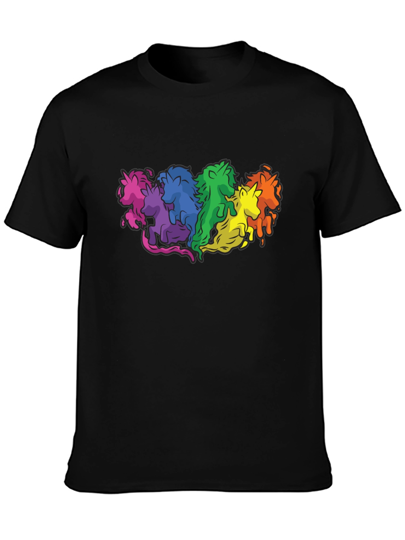 Rainbow Unicorns Graphic T-Shirt - Black