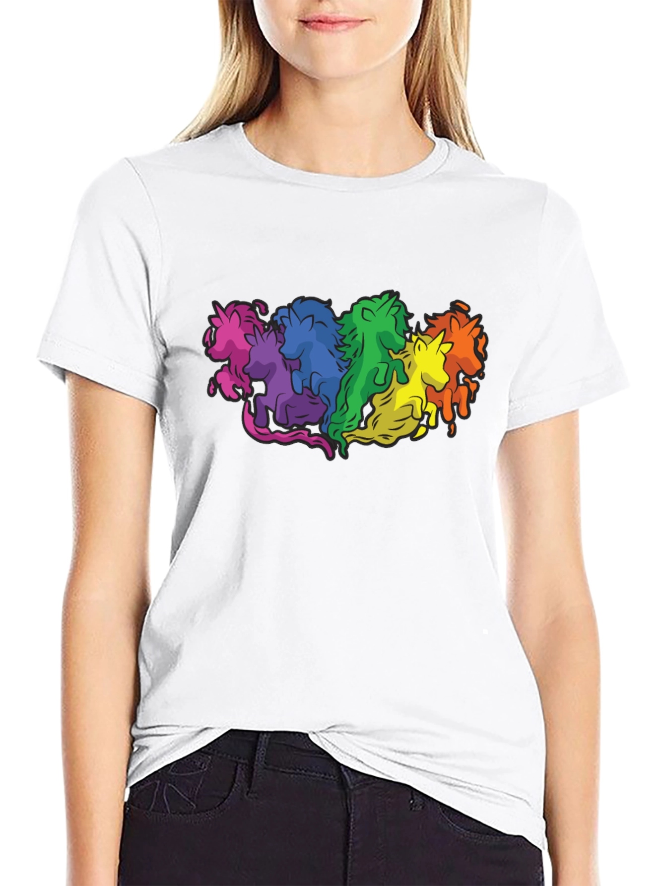 Rainbow Unicorns Graphic T-Shirt - Black