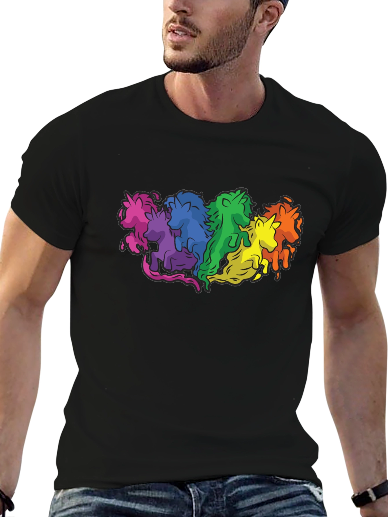 Rainbow Unicorns Graphic T-Shirt - Black