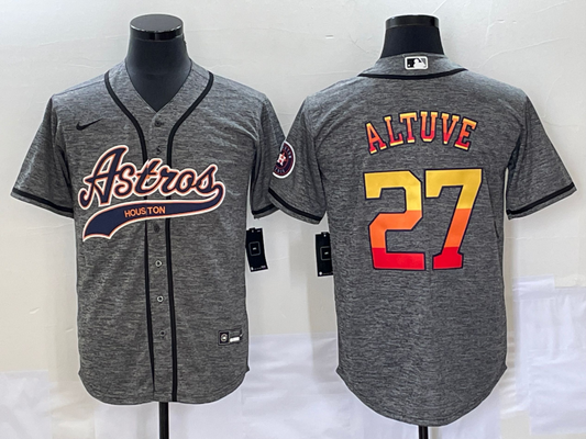 Men's Houston Astros Jose Altuve #27 Gray Replica Player Jerseys Joint Edition