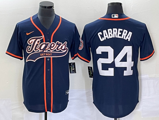 Men's Detroit Tigers Miguel Cabrera #24 Navy Replica Player Jerseys Joint Edition
