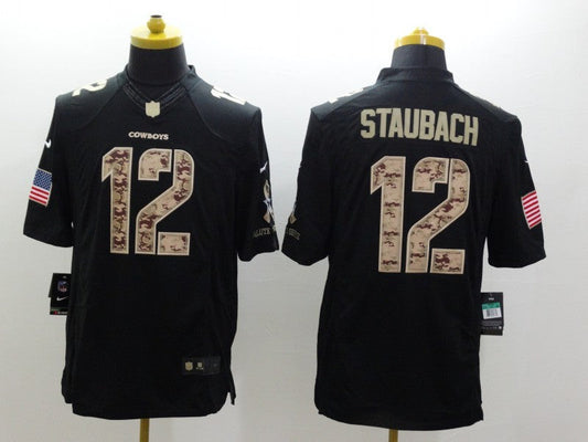 Men's Dallas Cowboys Roger Staubach #12 Black Game Player Jerseys