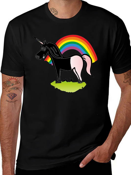 Unicorn Rainbow Graphic T-Shirt - Black Cotton Blend
