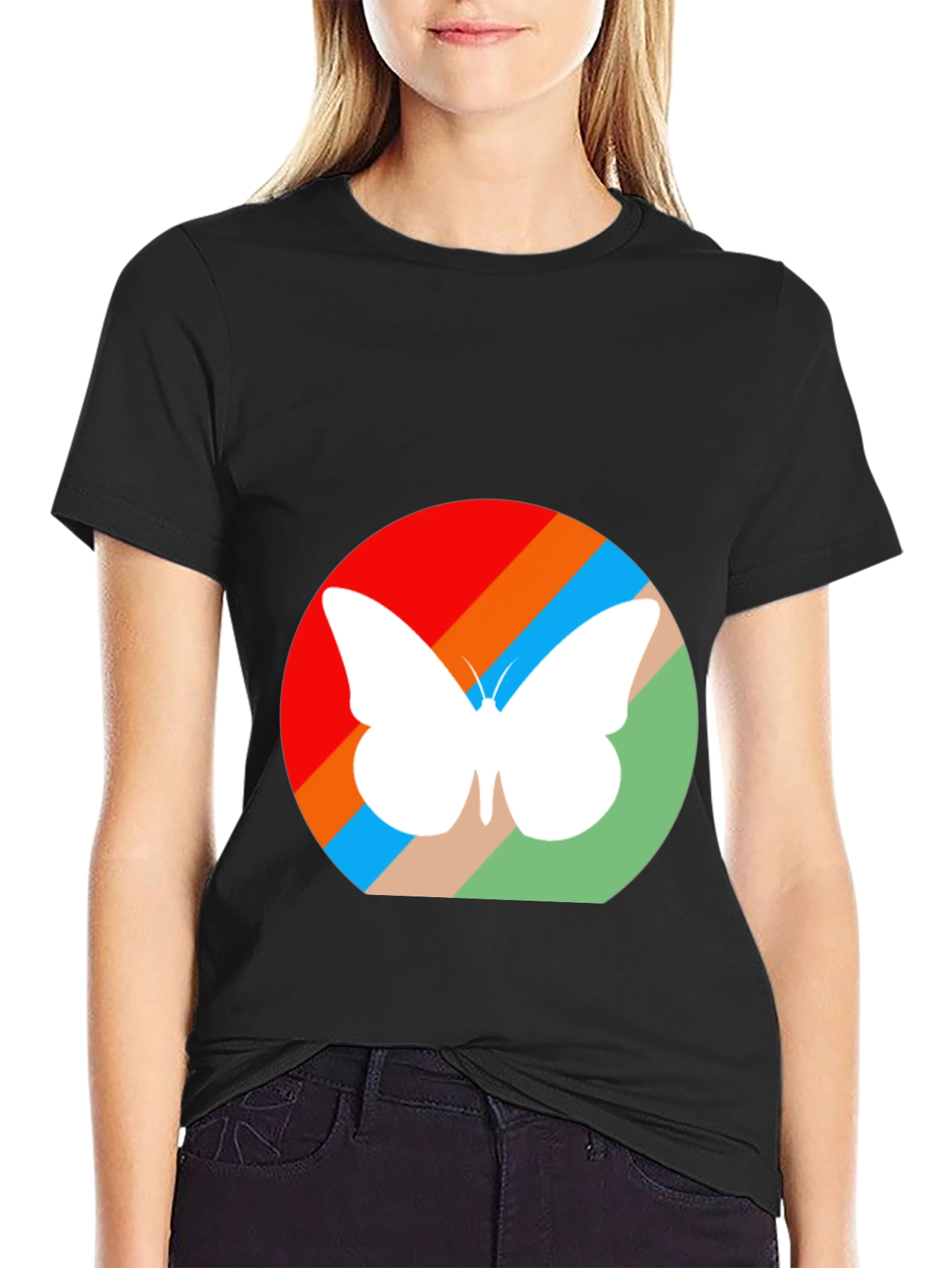 Butterfly Silhouette Graphic Tee - Black