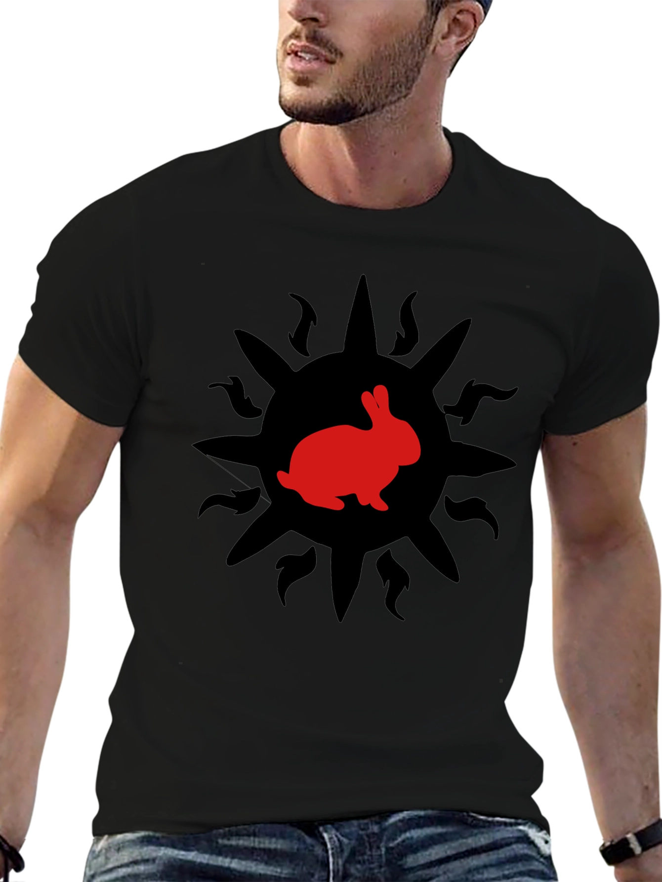 Rabbit Sun Graphic Tee - Trendy Black T-Shirt