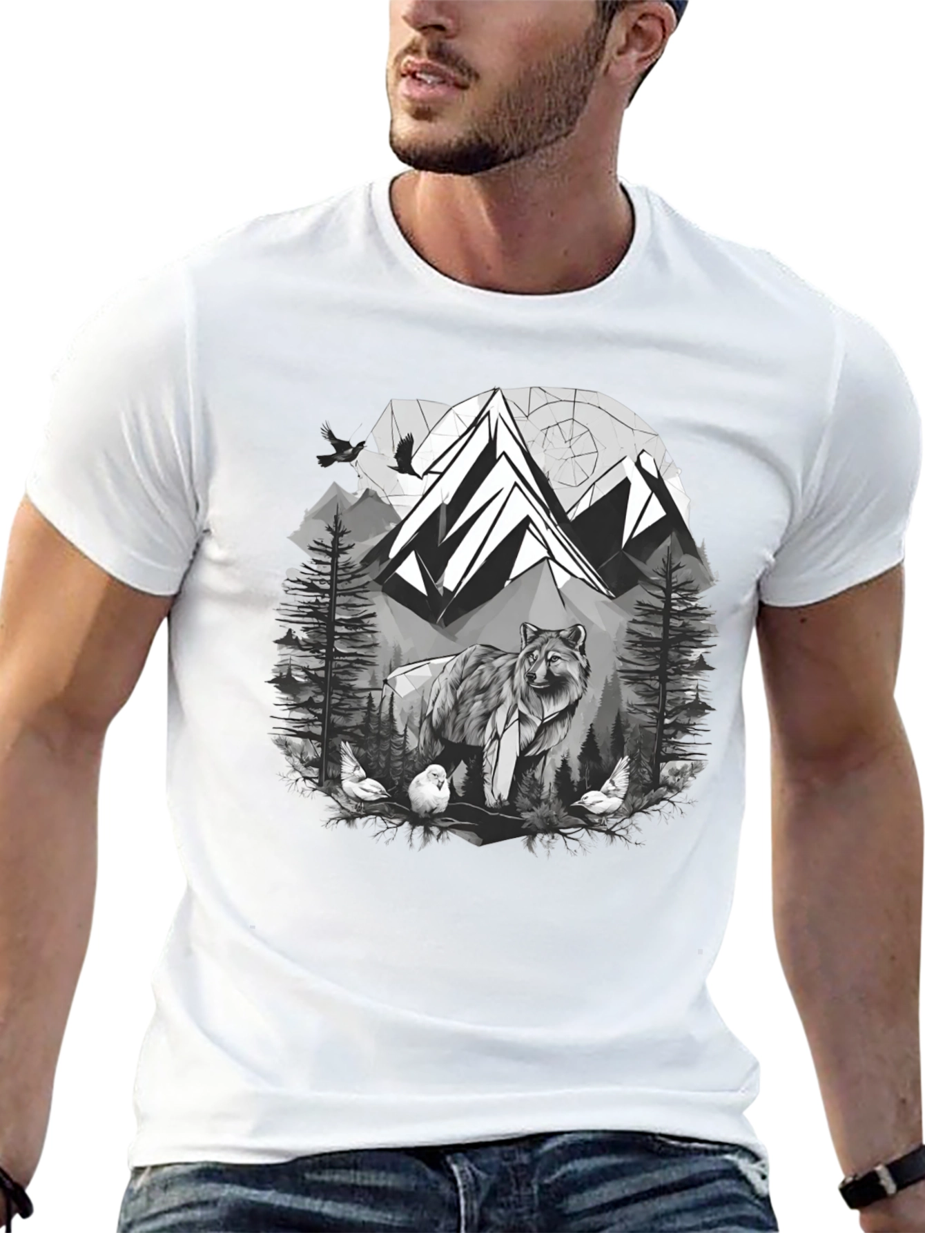 Wolf Mountain Graphic Tee - Nature Lovers T-Shirt