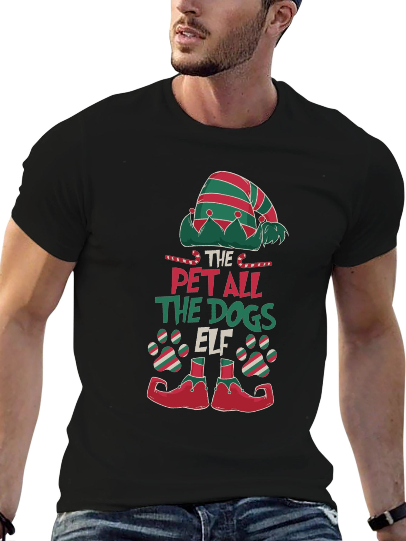 Pet All The Dogs Elf Christmas T-Shirt