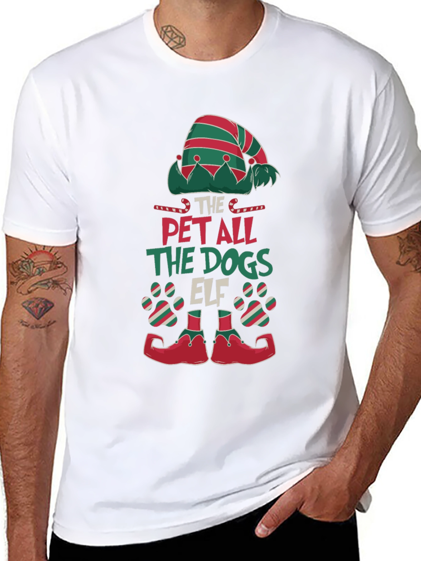 Pet All The Dogs Elf Christmas T-Shirt