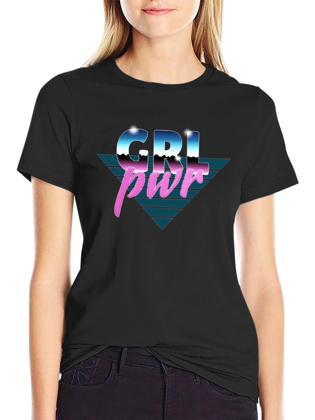 GRL PWR Retro Style Black T-Shirt
