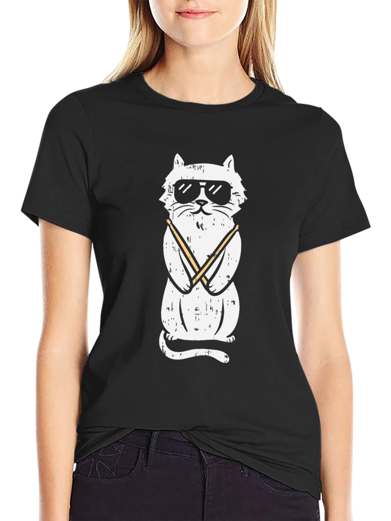 Cool Cat Graphic Tee - Black