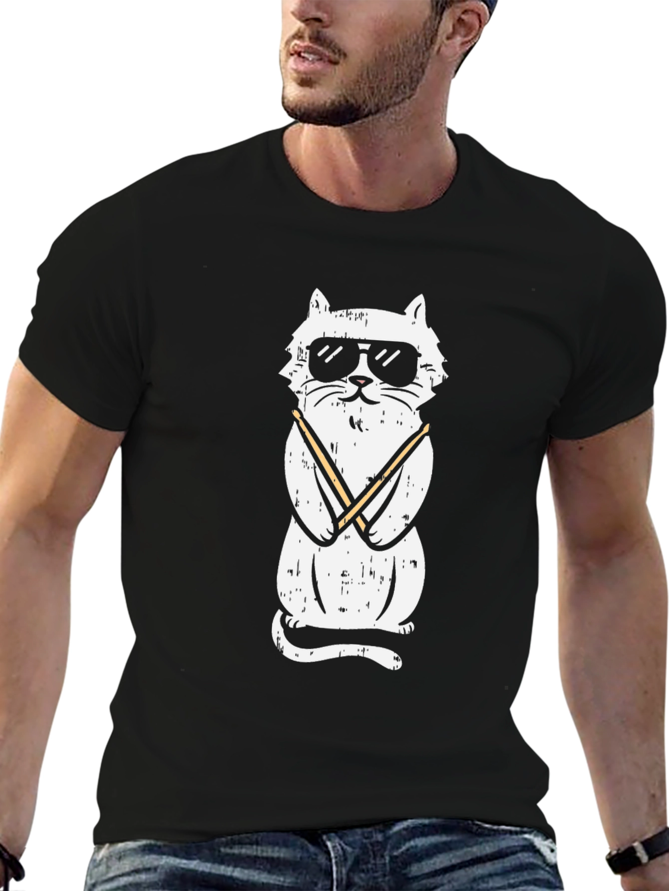 Cool Cat Graphic Tee - Black