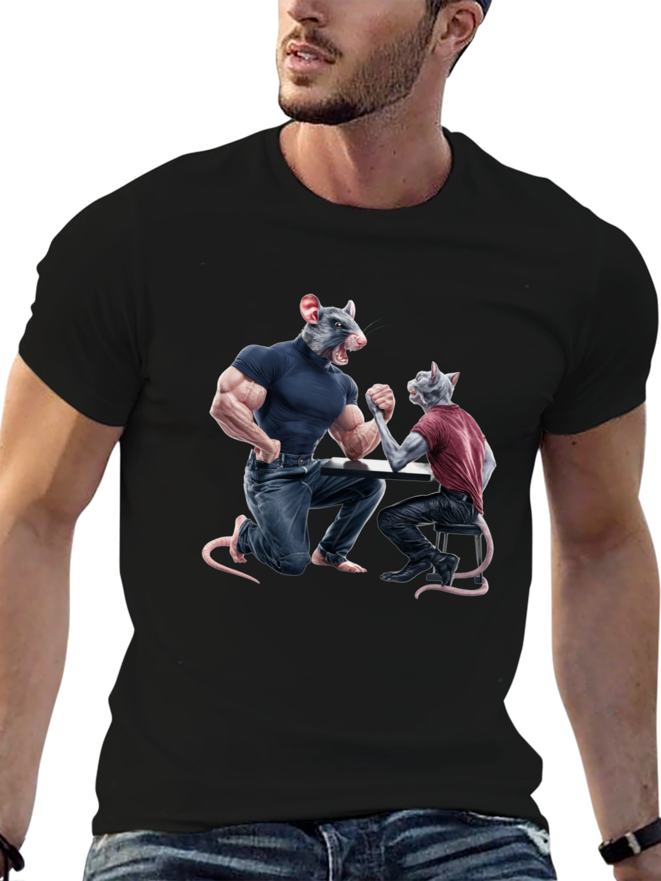 Arm Wrestling Rodent Graphic T-Shirt