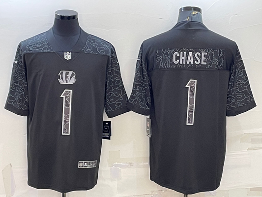 Men's Cincinnati Bengals Ja'Marr Chase #1 Black RFLCTV Limited Jerseys