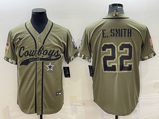 Men's Dallas Cowboys Emmitt Smith #22 Olive 2022 Salute To Service Limited Jerseys Joint Edition