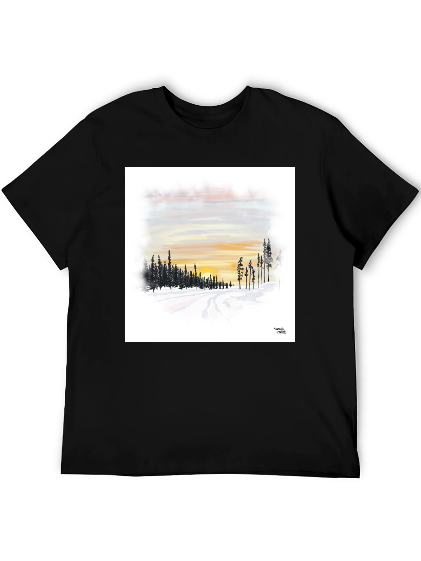 Sunset Winterscape Graphic Tee - Soft Black