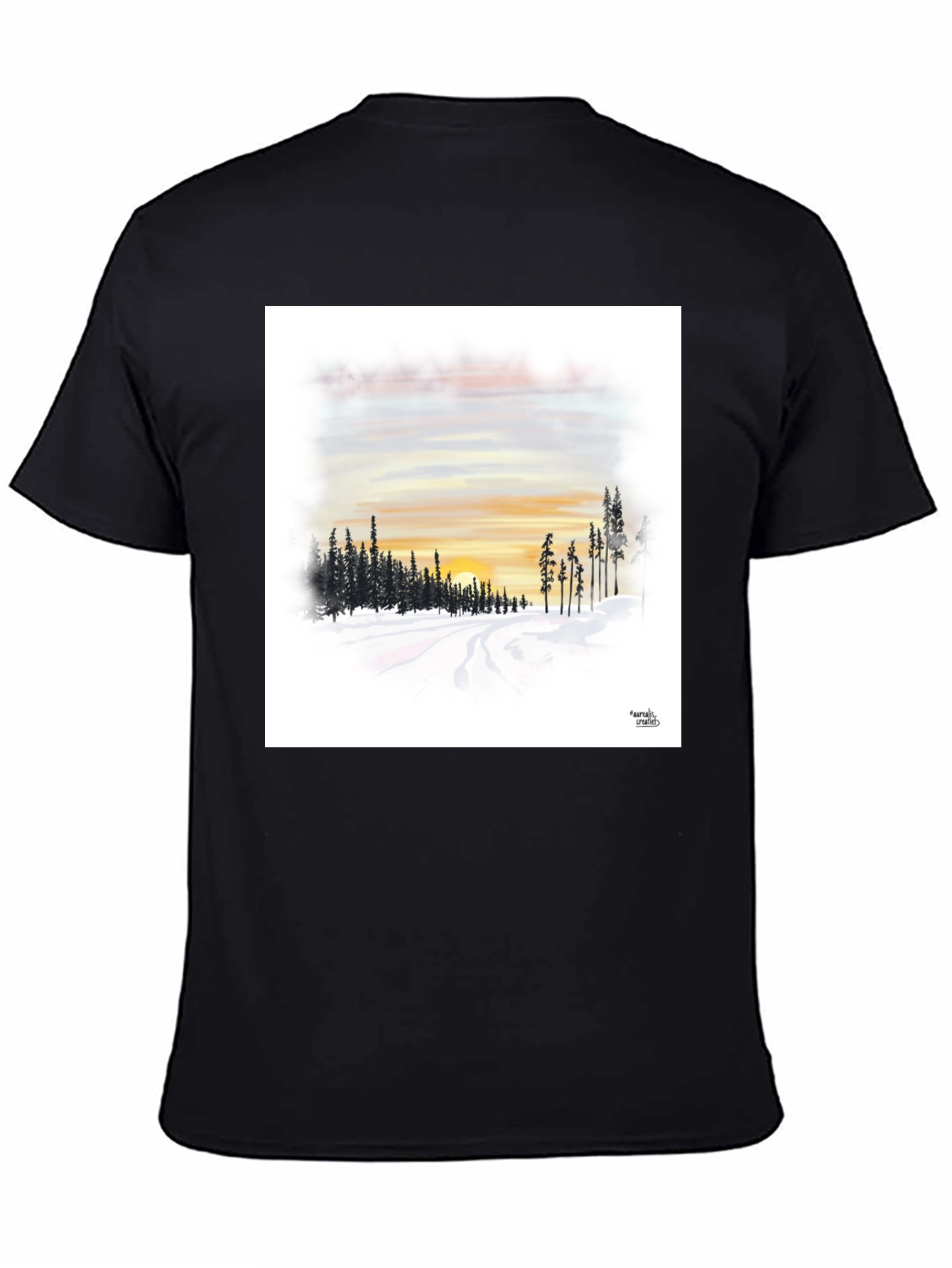 Sunset Winterscape Graphic Tee - Soft Black