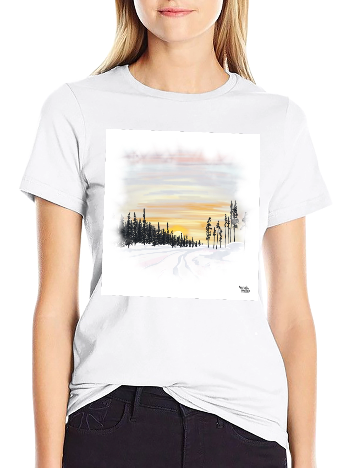 Sunset Winterscape Graphic Tee - Soft Black