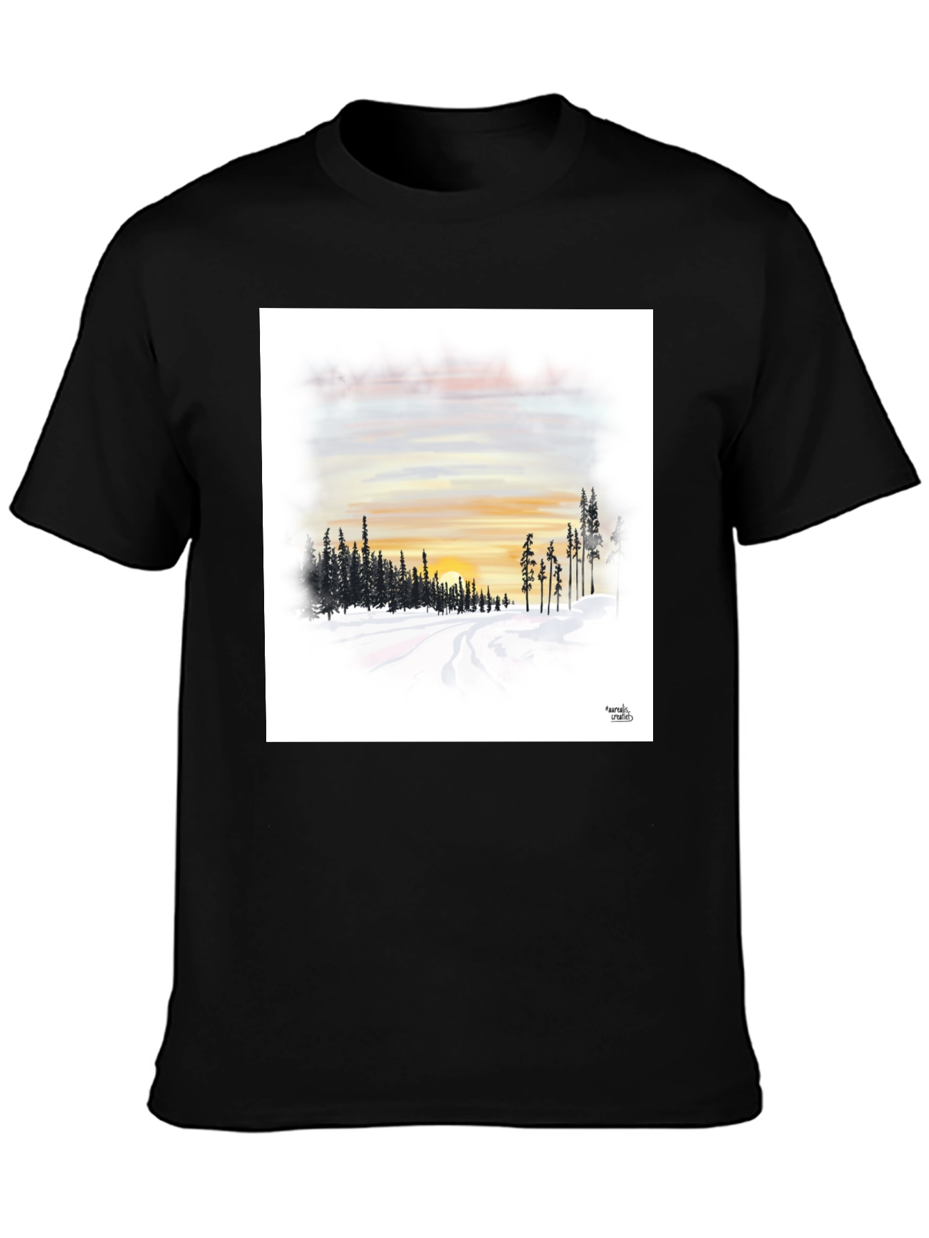 Sunset Winterscape Graphic Tee - Soft Black
