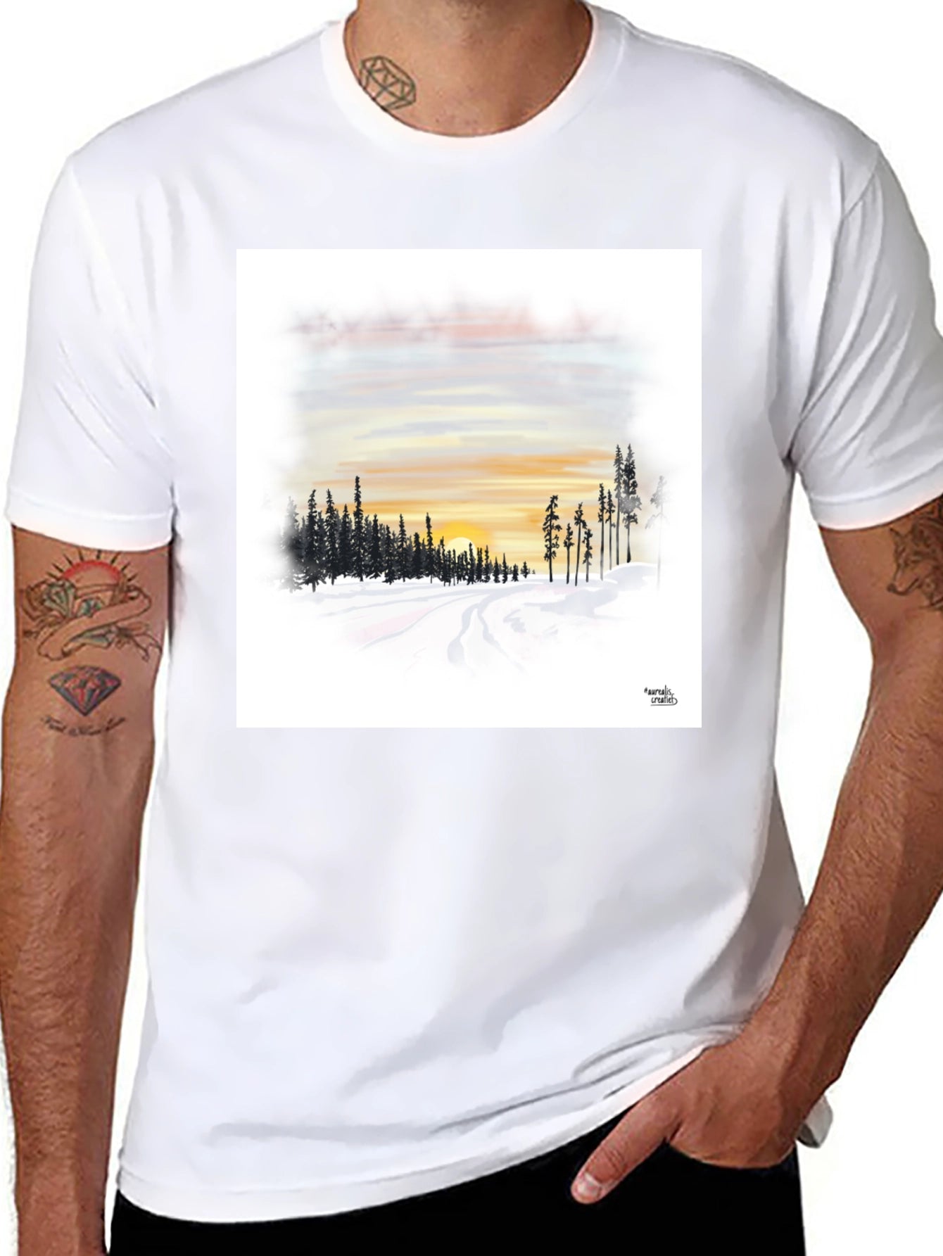 Sunset Winterscape Graphic Tee - Soft Black