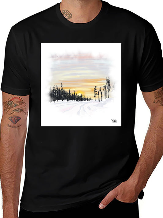 Sunset Winterscape Graphic Tee - Soft Black