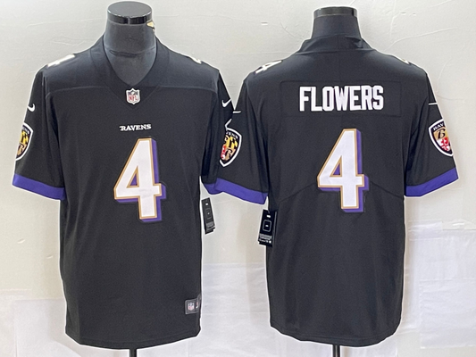 Men's Baltimore Ravens Zay Flowers #4 Black Team Game Jerseys
