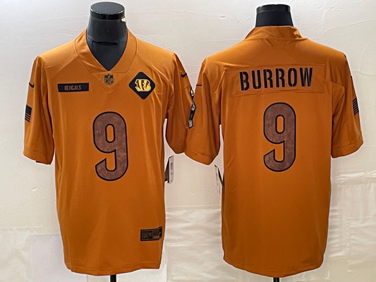 Men's Cincinnati Bengals Joe Burrow #9 Brown 2023 Salute To Service Limited Jerseys